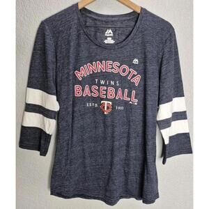 Majestic Minnesota Twins Women’s 3/4 Sleeve Baseball Shirt Navy Blue Size Large